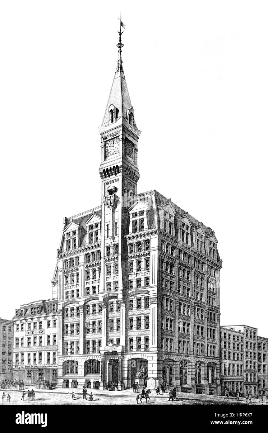New York City, New York Tribune Gebäudeentwurf, 1873 Stockfoto