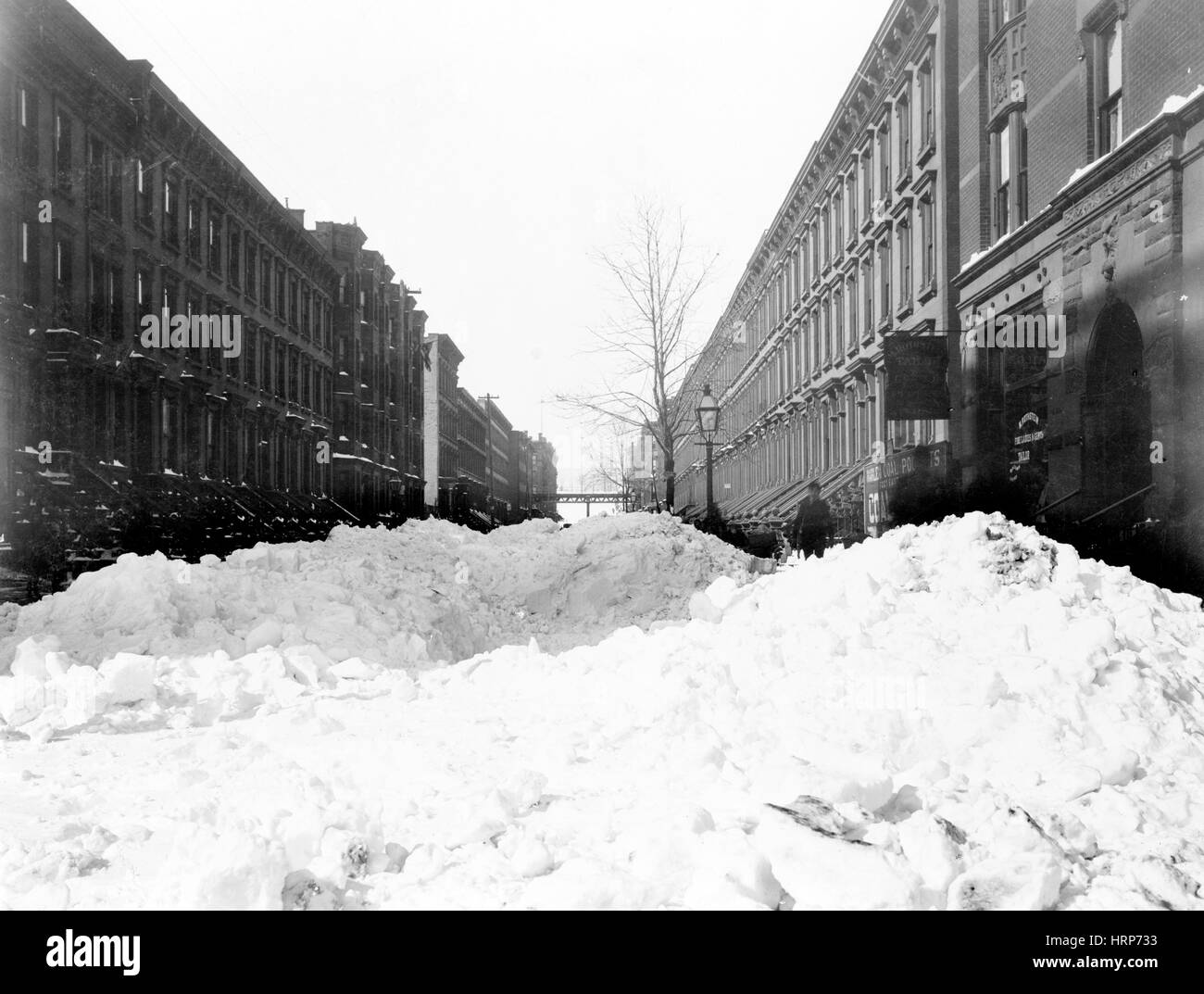 NYC, großer Blizzard von 1899 Stockfoto