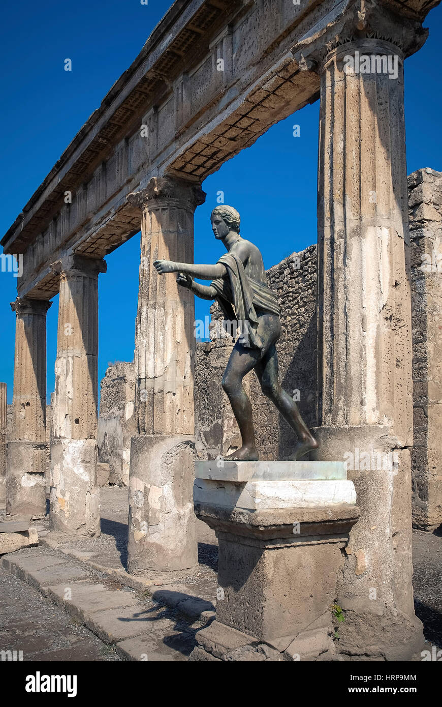 Pompeji. Statue des Apollo, Pompeji war eine alte römische Stadt-Stadt in der Nähe von modernen Neapel, durch den Ausbruch des Vesuvs zerstört Stockfoto