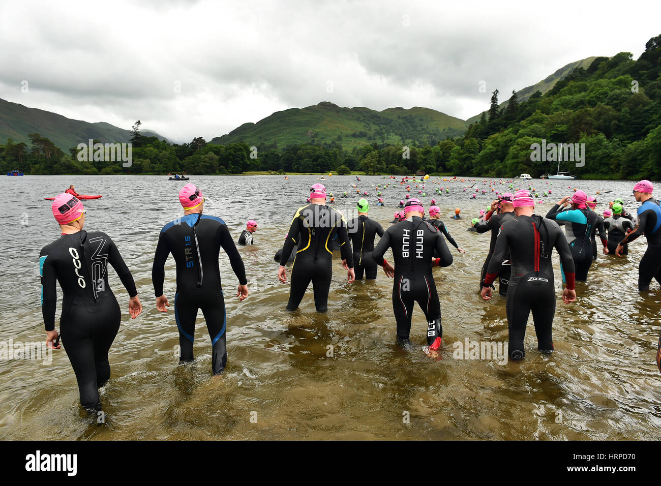 Ullswater Open Water Schwimmen, Lake District UK Stockfoto