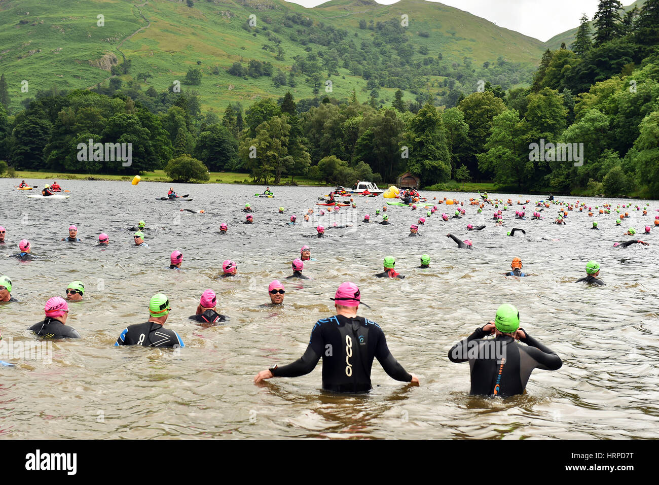 Ullswater Open Water Schwimmen, Lake District UK Stockfoto