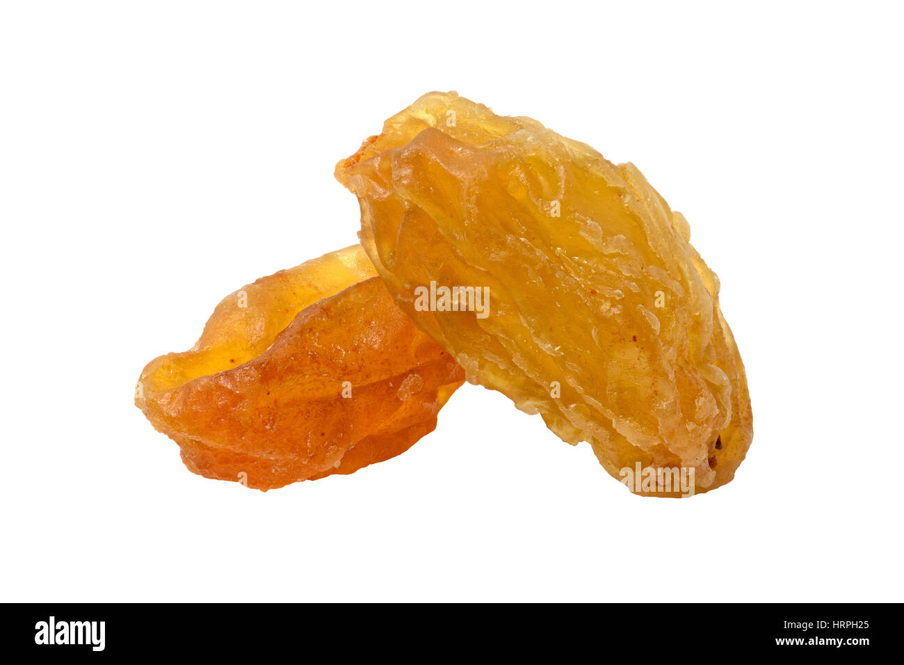 Closeup golden Raisin isoliert auf weiss mit Beschneidungspfad Stockfoto