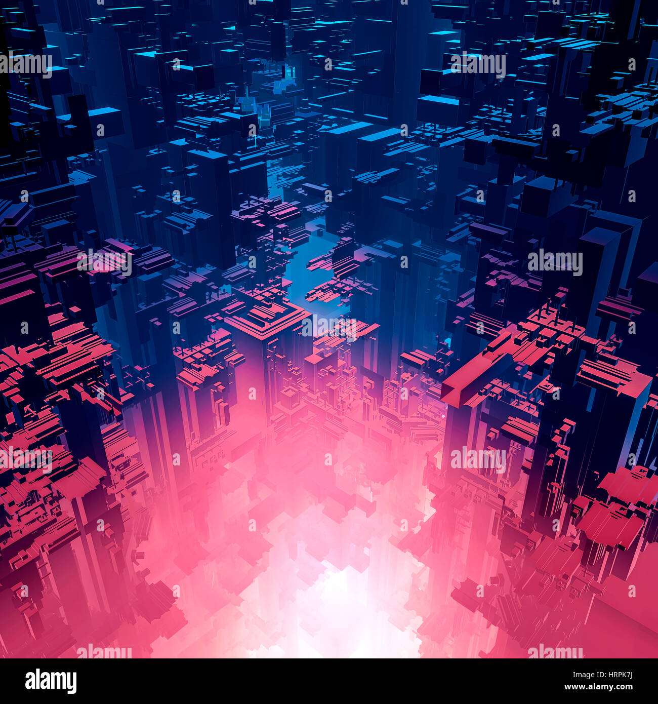 Fusion Reaktion Stadt / 3D Illustration des futuristischen Science-Fiction Stadt über heißem gasförmigen glow Stockfoto