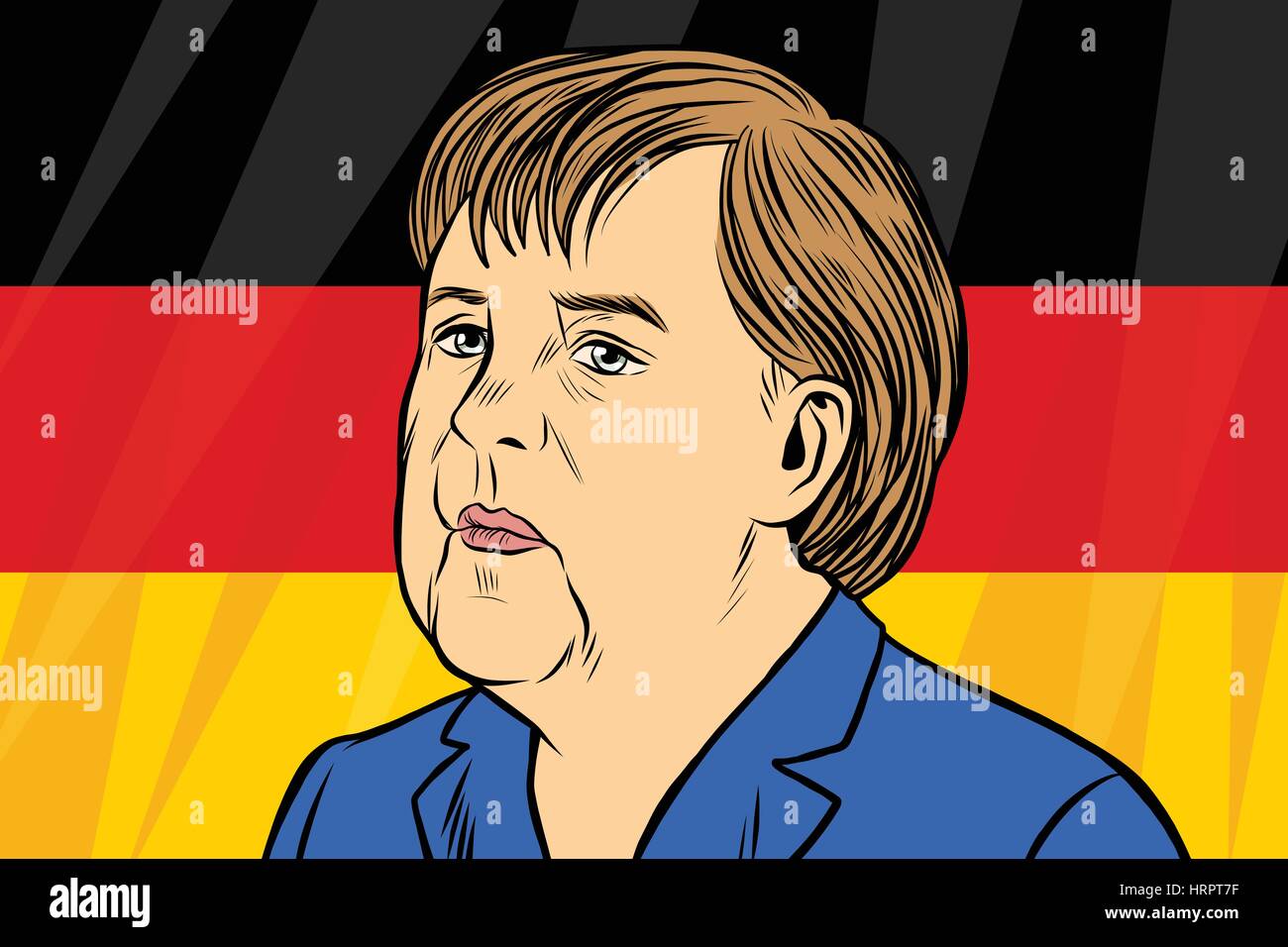 Bundeskanzlerin Angela Merkel, deutsche Flagge. Vintage Comics Cartoons Abbildung Pop-Art Retro-Vektor Stock Vektor