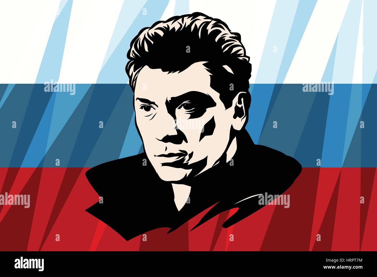 Oppositionspolitiker Boris Nemtsov, die russische Flagge. Vintage Comics Cartoons Abbildung Pop-Art Retro-Vektor Stock Vektor