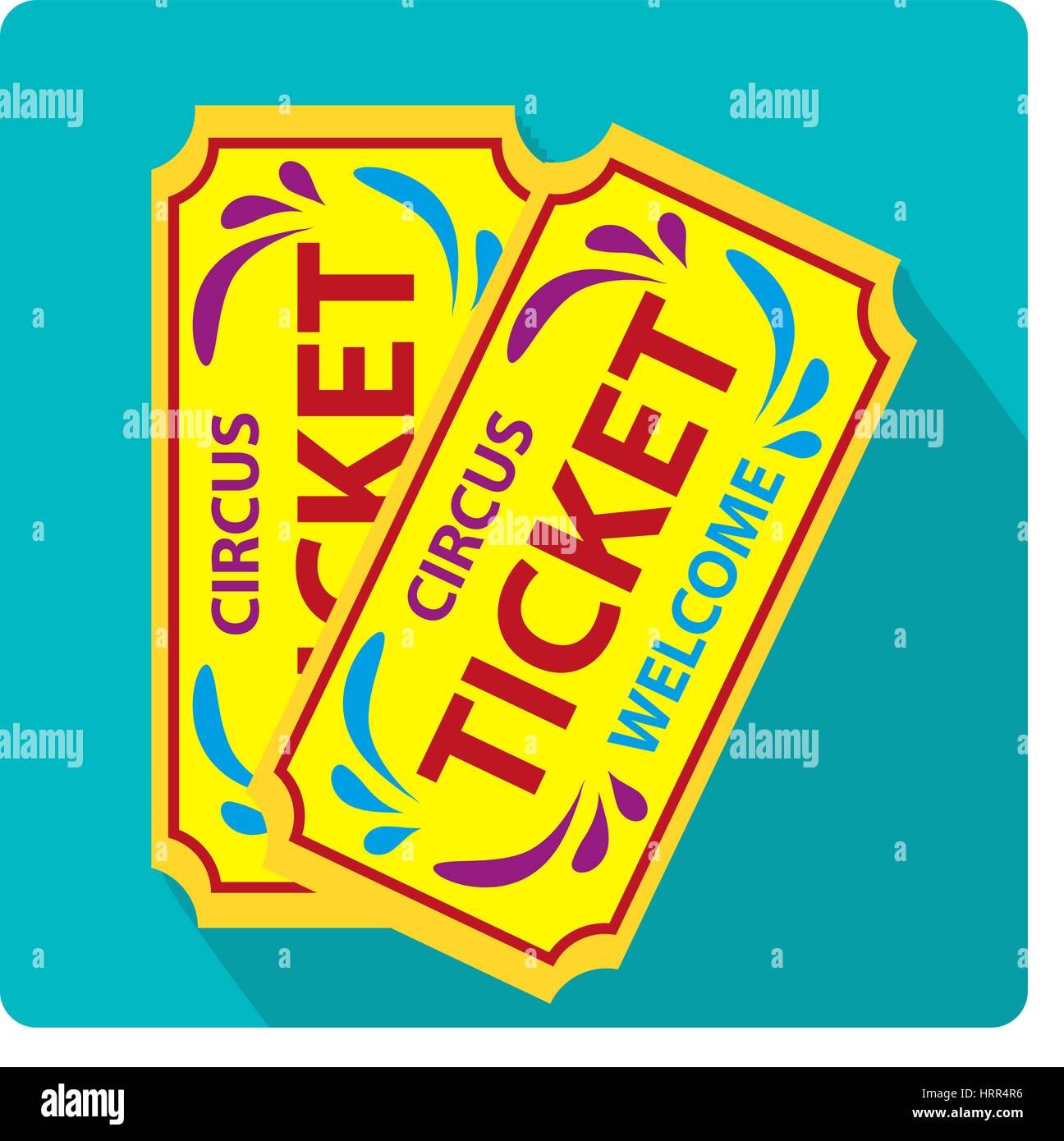 Eintrittskarten für den Zirkus Symbol flach Stil mit langen Schatten, isoliert auf weißem Hintergrund. Vektor-Illustration. Stock Vektor