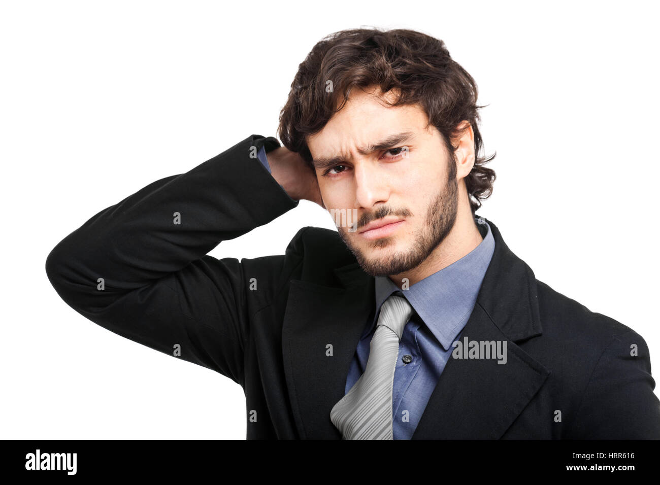 Geschäftsmann Probleme isoliert auf weiss Stockfoto