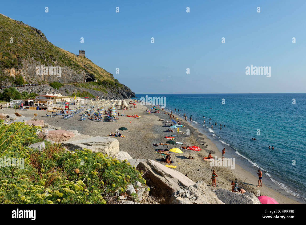 Strand von Marina di Camerota, Cilento-Nationalpark, Provinz Salerno, Kampanien, Italien Stockfoto