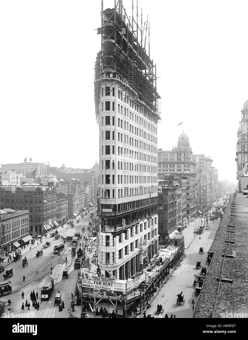 Bau des Flatiron Building, New York City, New York, USA, Detroit Publishing Company, 1902 Stockfoto