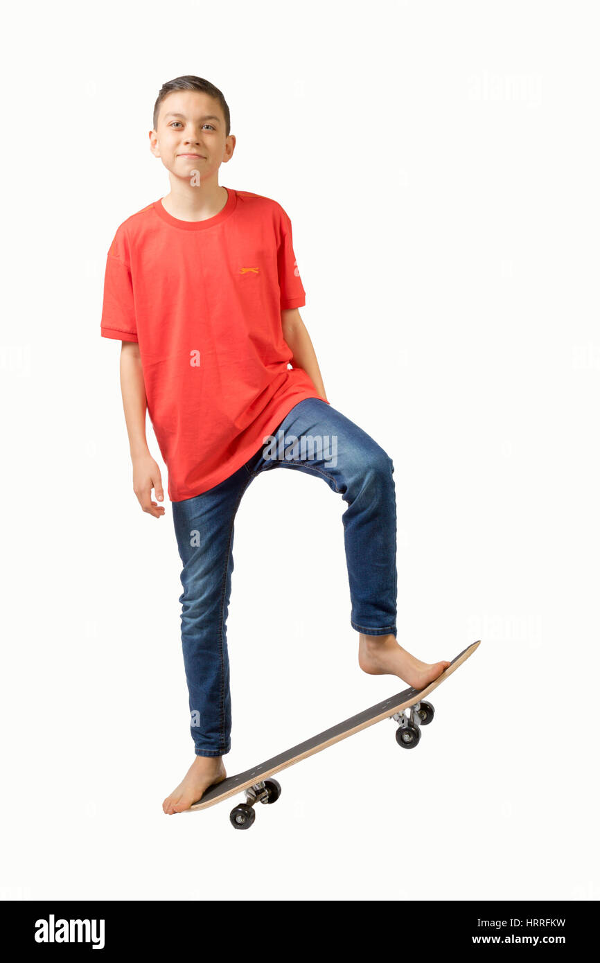 Kaukasische junge Teenager mit seinem skateboard Stockfoto