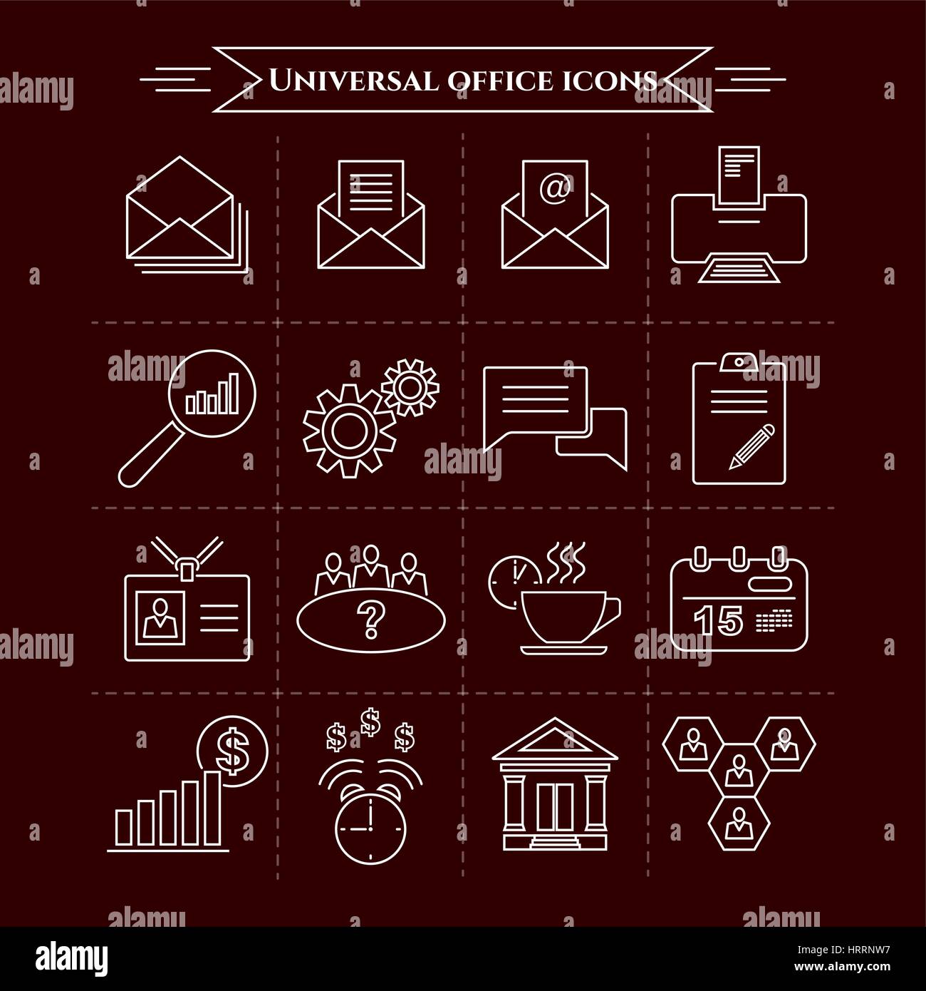 Satz von universellen Büro und organisatorische Symbole. Dünne Linienstil. Vektorelement der Grafik-design Stock Vektor