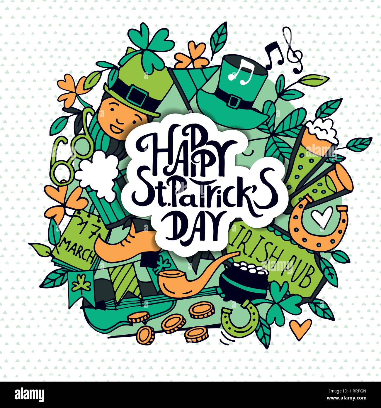 Saint Patrick s Day traditionelle Symbole Sammlung. Stock Vektor