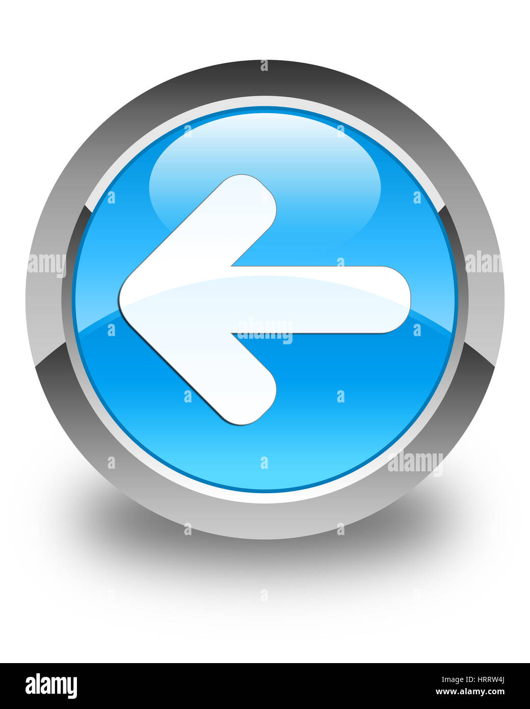 Zurück Pfeil-Icon isoliert auf die Runde Schaltfläche abstrakte Abbildung blau glänzend cyan Stockfoto