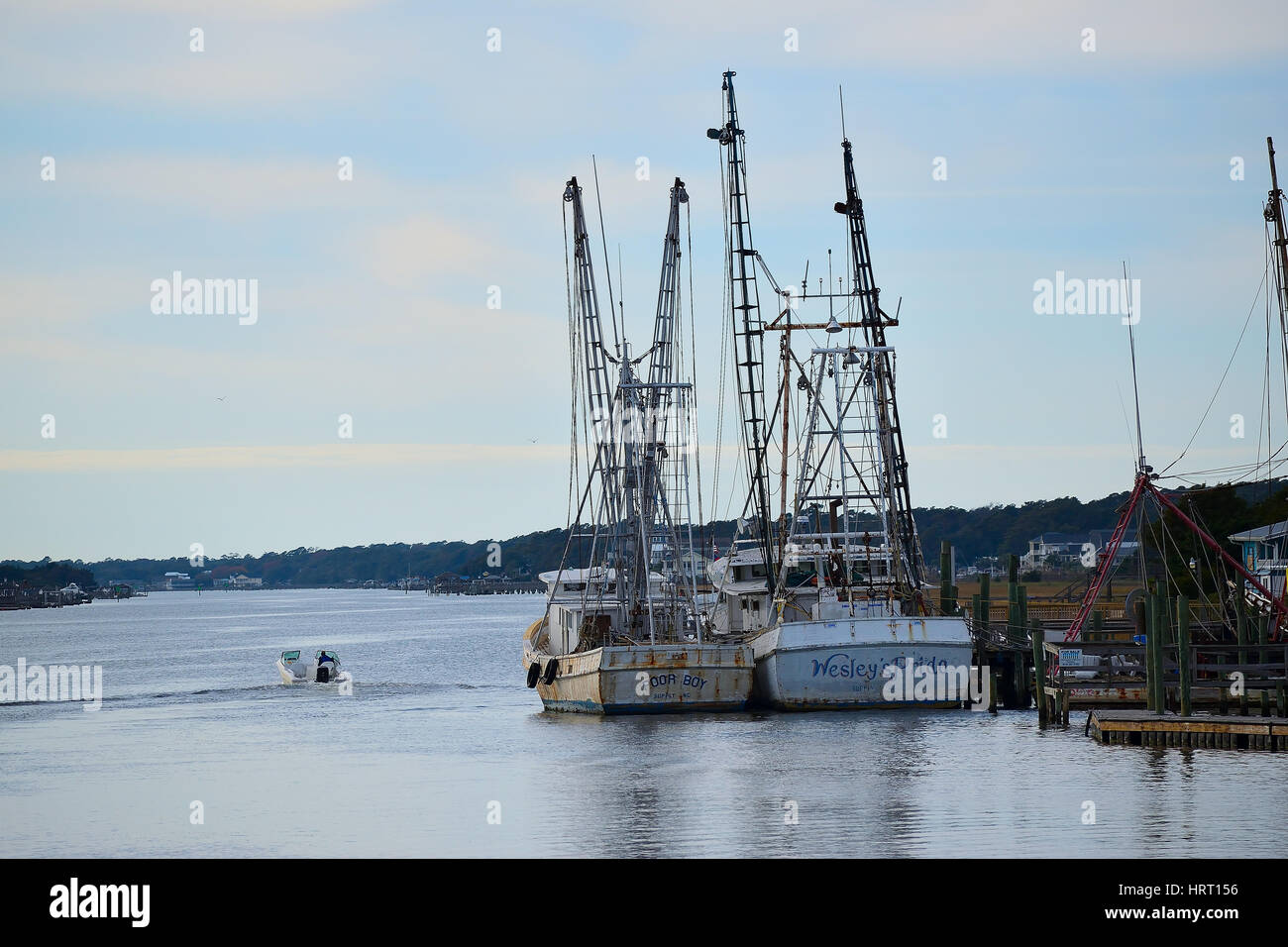 Garnele-Boote vertäut am Kai entlang Intracoastal Wasser-Strasse Stockfoto