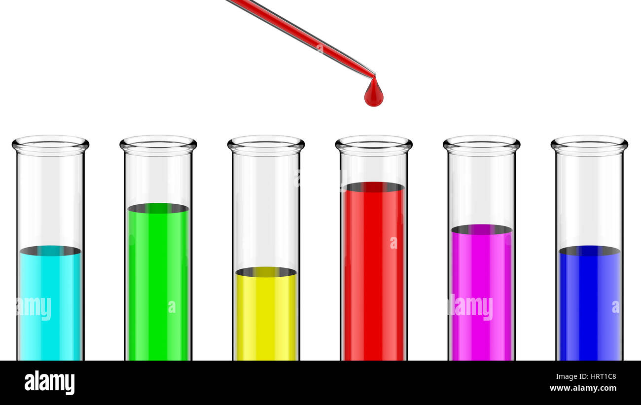 Reagenzgläser mit Pipette 3D-Rendering Stockfoto