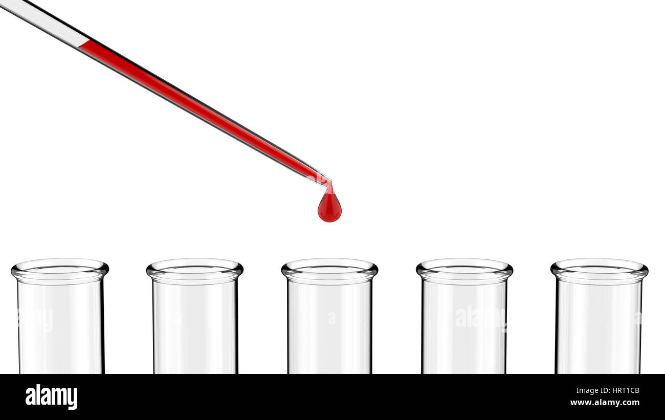 Reagenzgläser mit Pipette 3D-Rendering Stockfoto