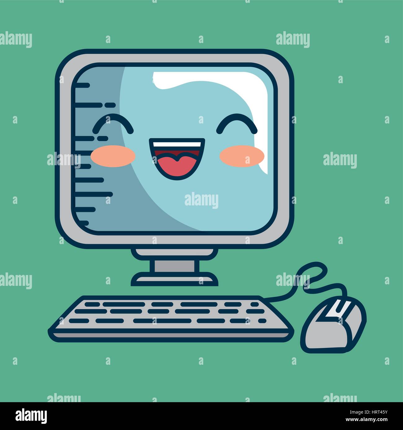 Computer Desktop-Charakter Handarbeit gezeichnet Stock Vektor