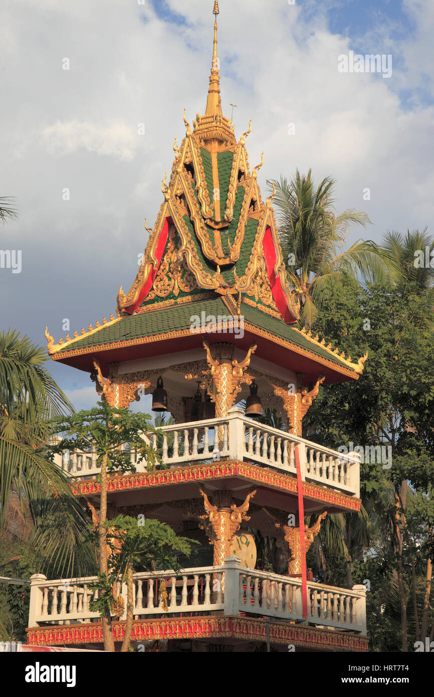 Laos, Vientiane, Wat Ong Teu, buddhistische Tempel, drum Tower, Stockfoto