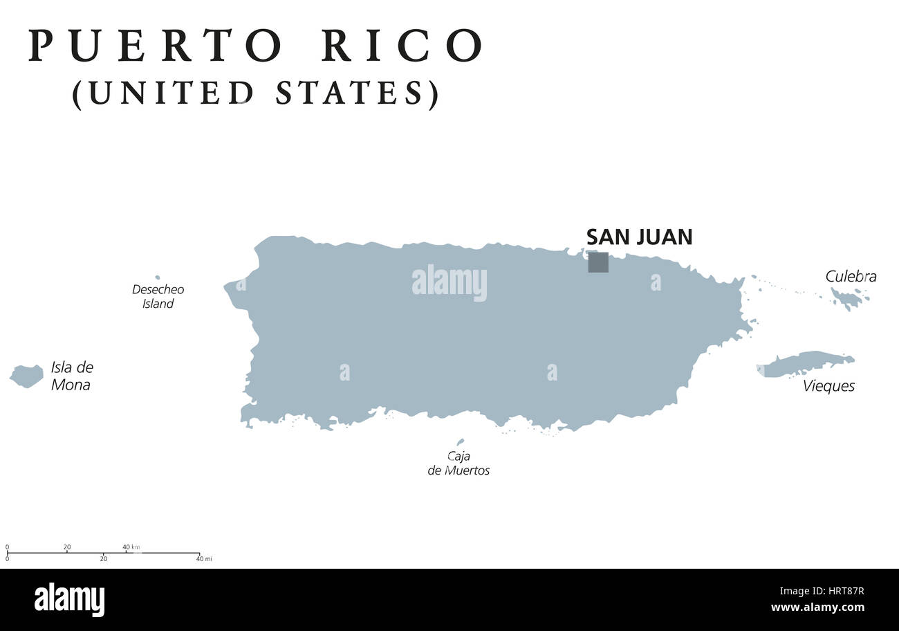 Puerto Rico politische Karte mit Hauptstadt San Juan. Commonwealth und das Land, auch genannt Porto Rico. Außengebiet der USA. Stockfoto