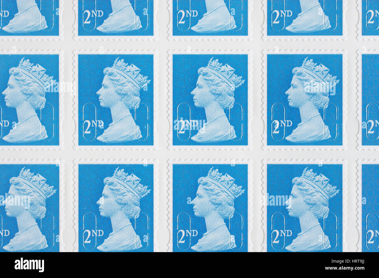 Blatt des britischen zweiter Klasse Briefmarken Stockfoto