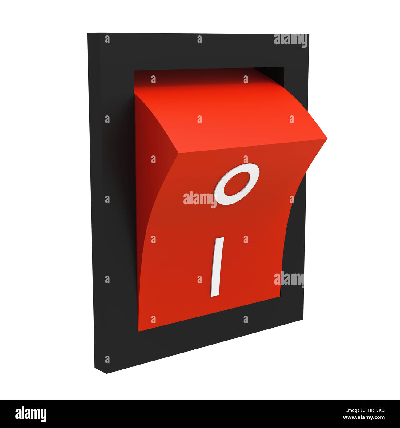Roten elektrischen Schalter auf Position isoliert auf weißem Hintergrund 3D-Rendering Stockfoto