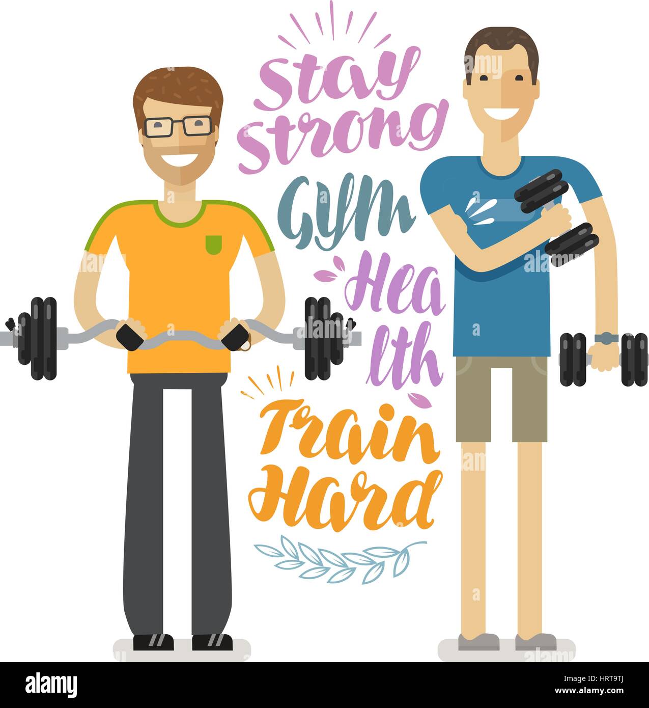 Menschen in Fitness-Studio. Sport, Bodybuilding-Konzept, Cartoon. Vektor-Illustration im flachen Stil gezeichnet Stock Vektor