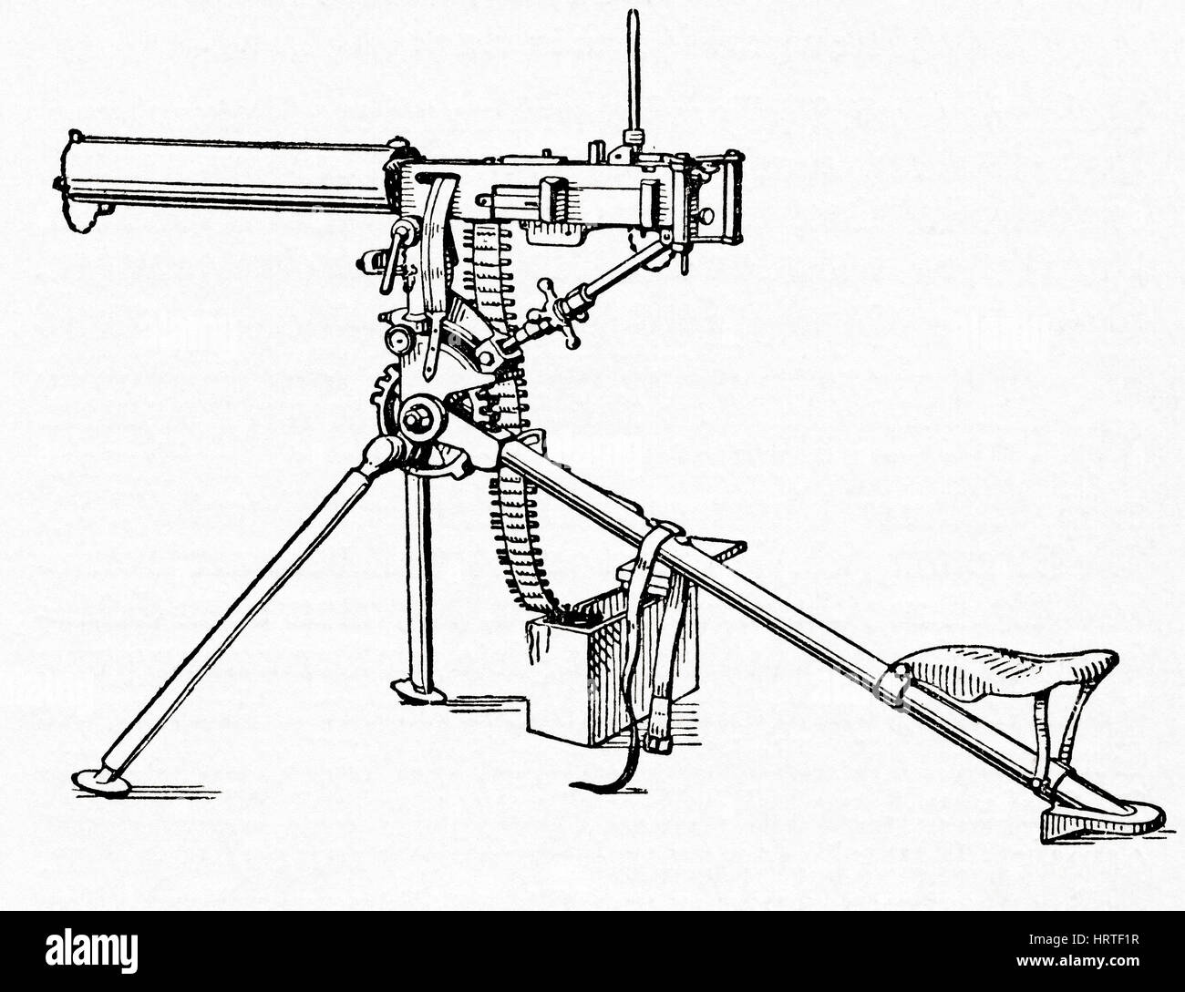 Eine Maschinengewehr montiert auf einem Stativ, während des ersten Weltkriegs verwendet. Aus Meyers Lexikon veröffentlicht 1927. Stockfoto