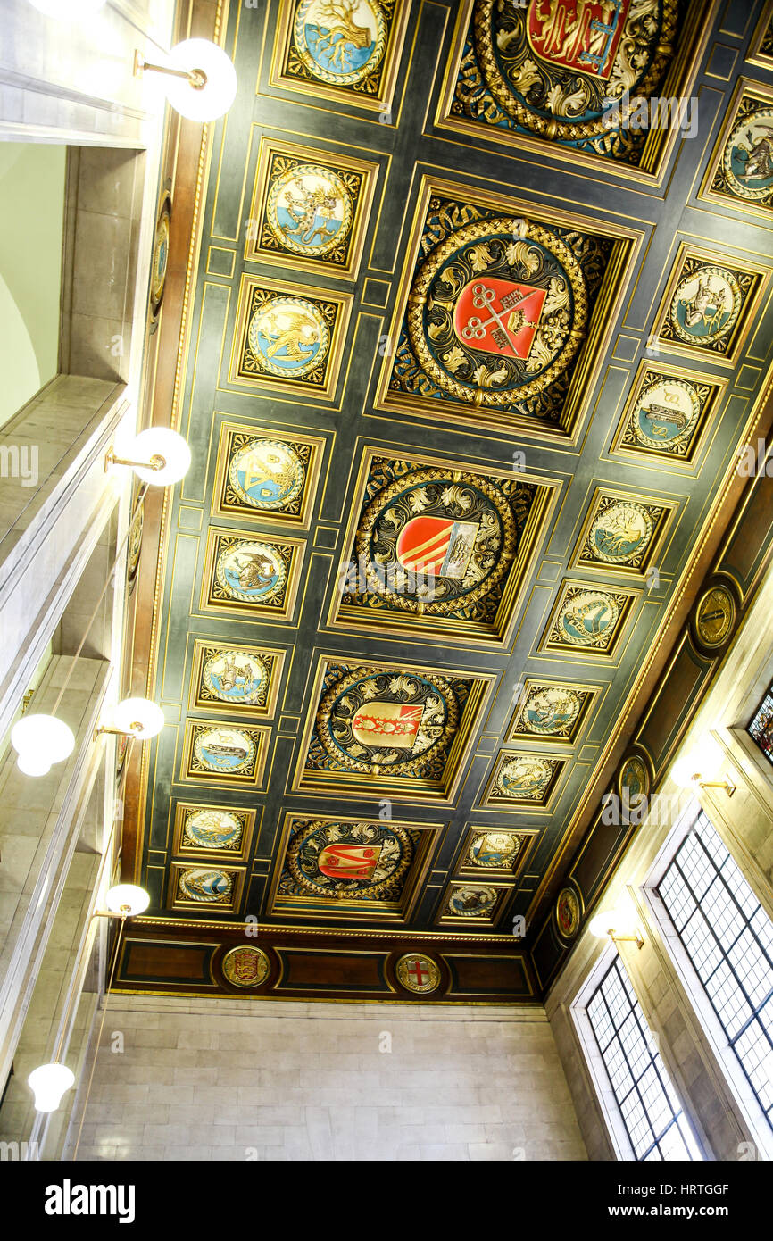Der reich verzierte Decke in Manchester Central Library Sitz der Stadtbibliothek und Informationsdienst in Manchester, England, UK Stockfoto