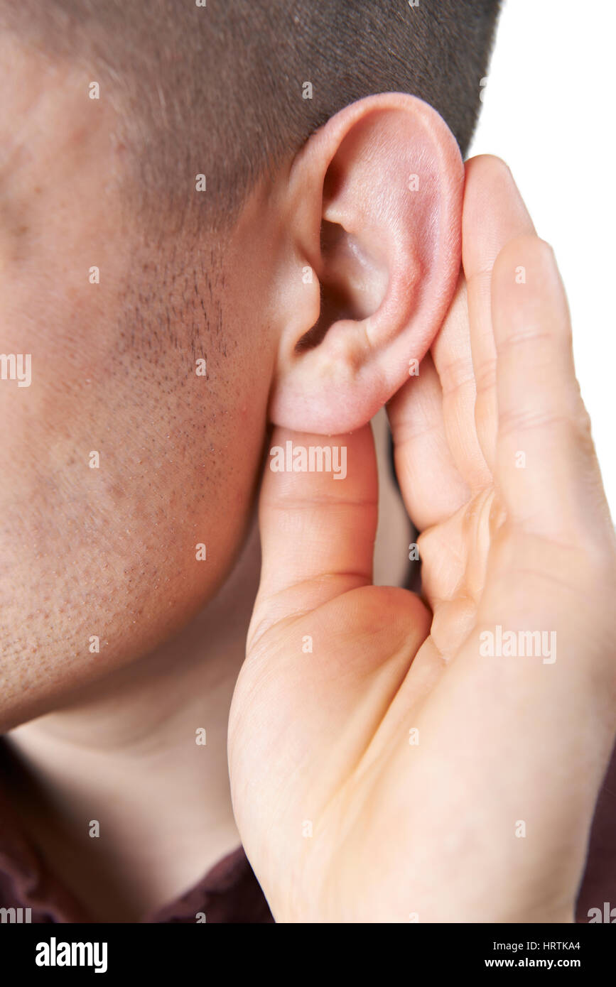 Nahaufnahme von jungen Menschen mit Hörproblemen leiden Stockfoto