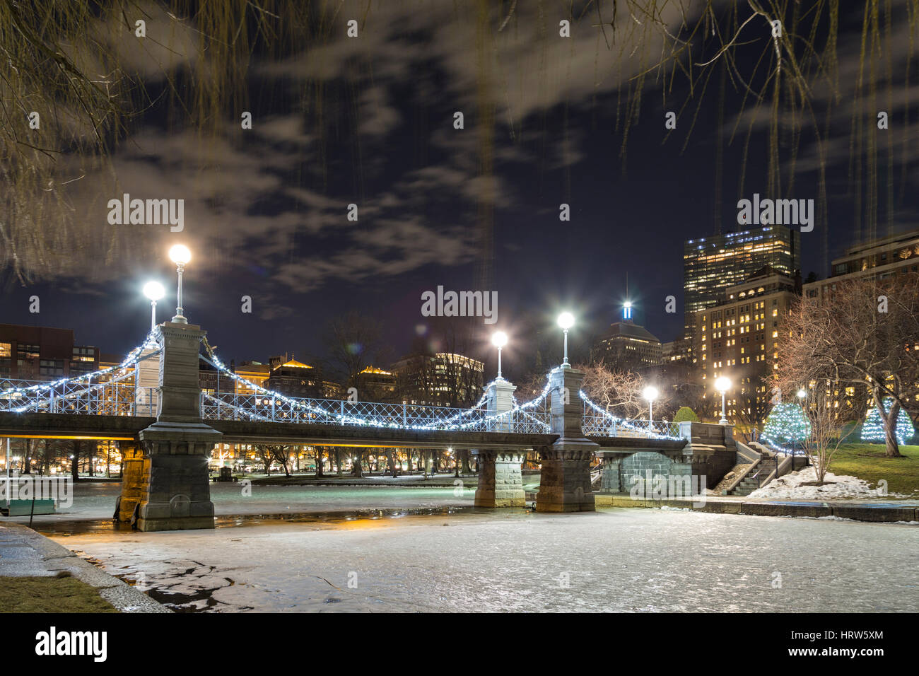 Boston Common Brücke, Nachtansicht Stockfoto