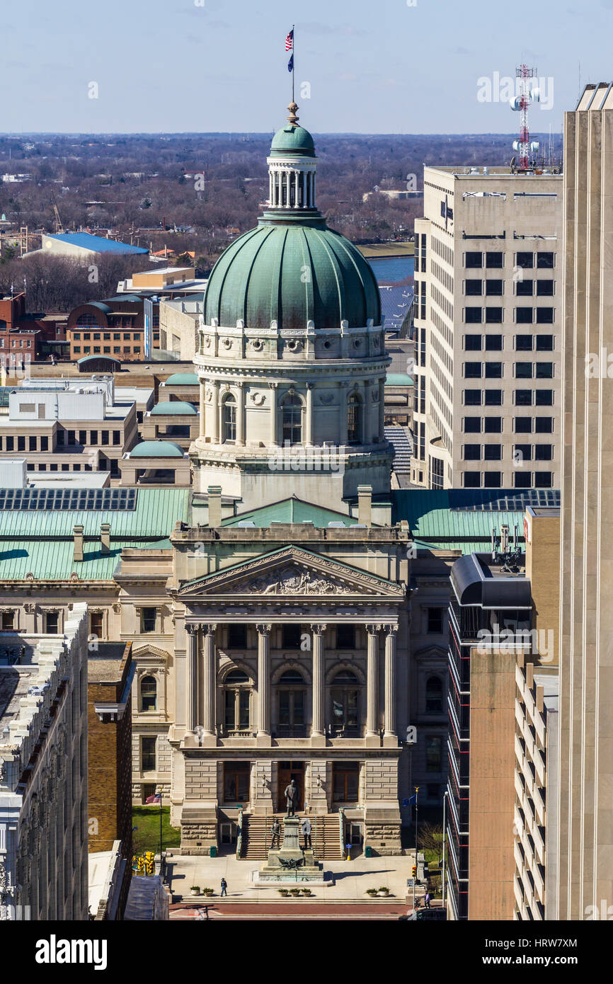 Indianapolis - ca. März 2017: Indiana State House und Kuppel des Kapitols. Es beherbergt den Gouverneur, Montage und Supreme Court III Stockfoto