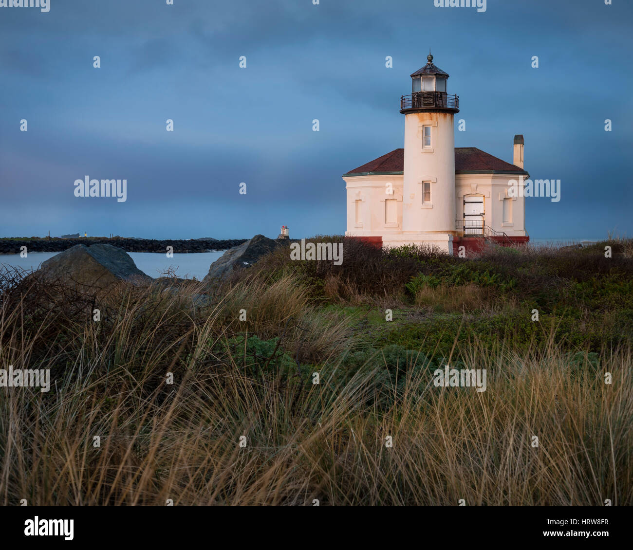 Coquille River Lighthouse, Bullards Beach State Park, Bandon, Oregon-Südküste. Stockfoto