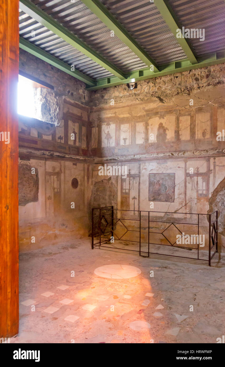 Ein Blick auf alte Kunstwerke in der Stadt Pompeji, Italien. Stockfoto