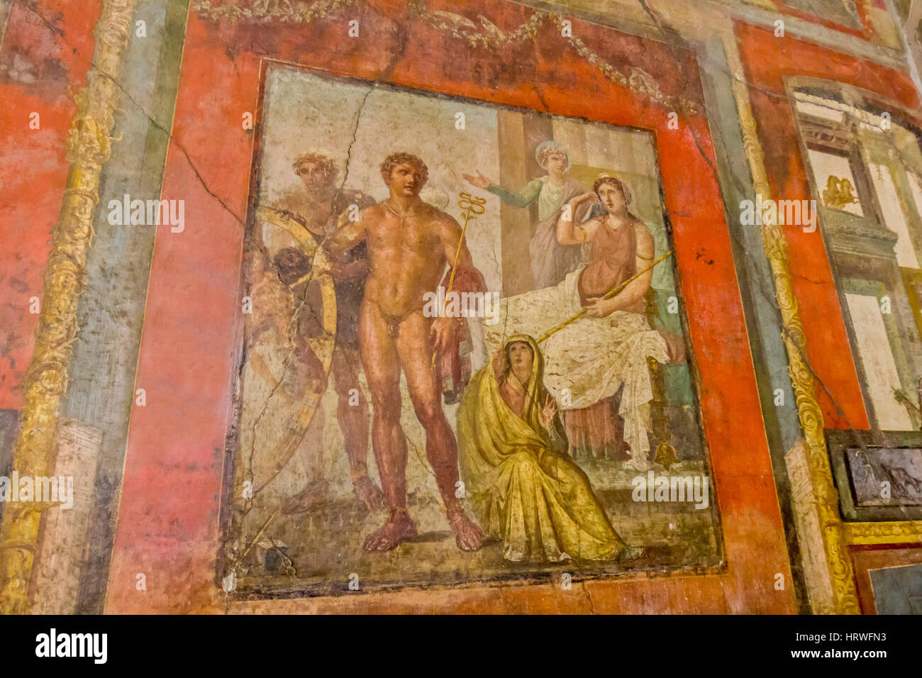 Ein Blick auf alte Kunstwerke in der Stadt Pompeji, Italien. Stockfoto