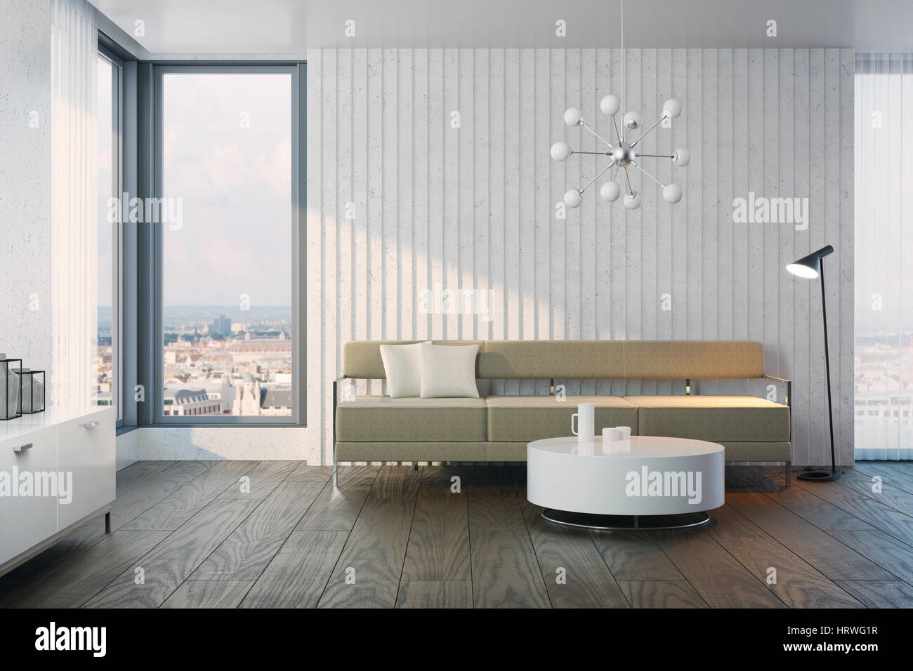 modernes Design des Wohnzimmers, 3D-Rendering Stockfoto