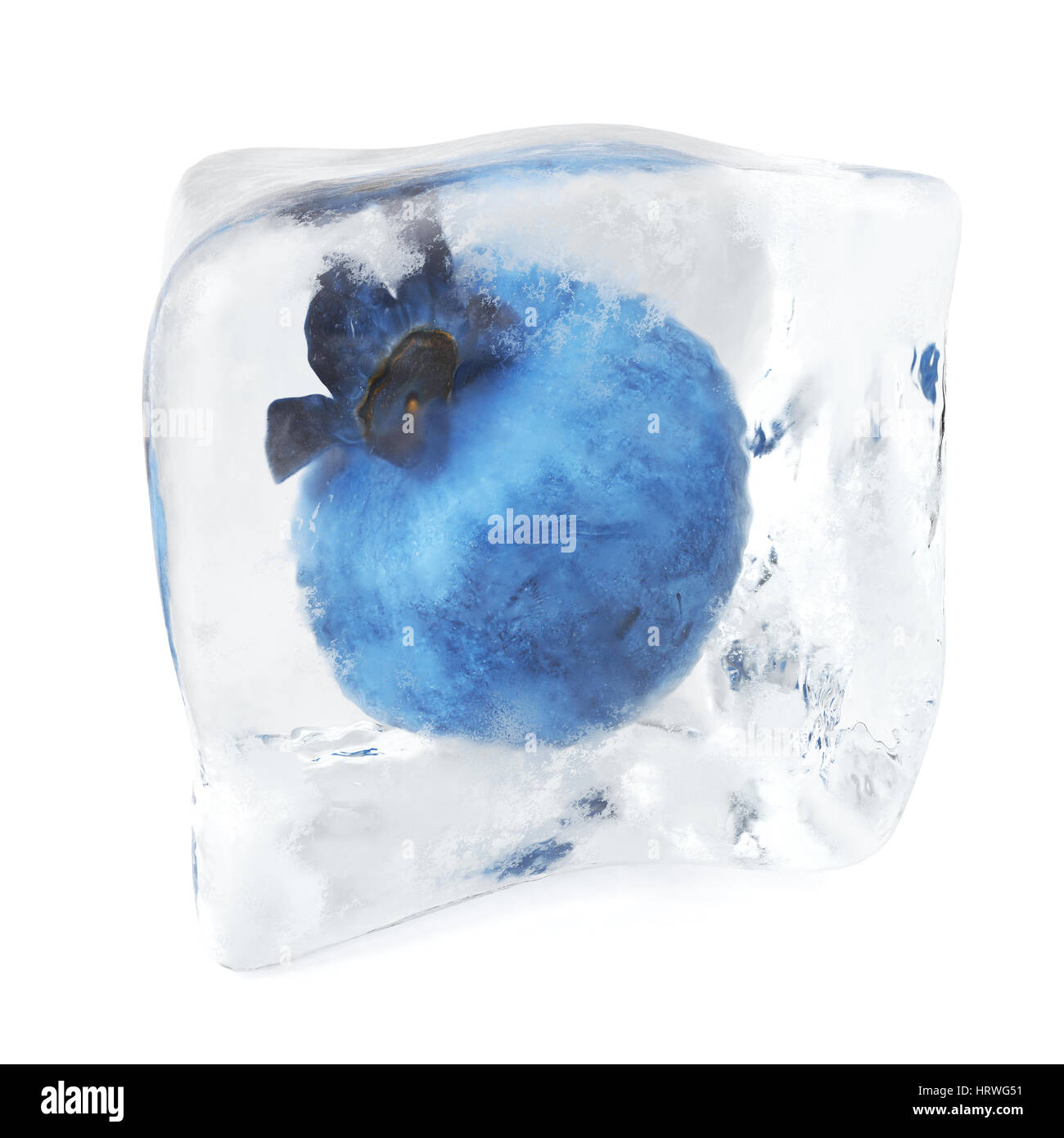 Heidelbeere in Eiswürfel, Eiswürfel, frozen isoliert einzelne Eiswürfel auf weißem Hintergrund, 3D-Rendering Stockfoto