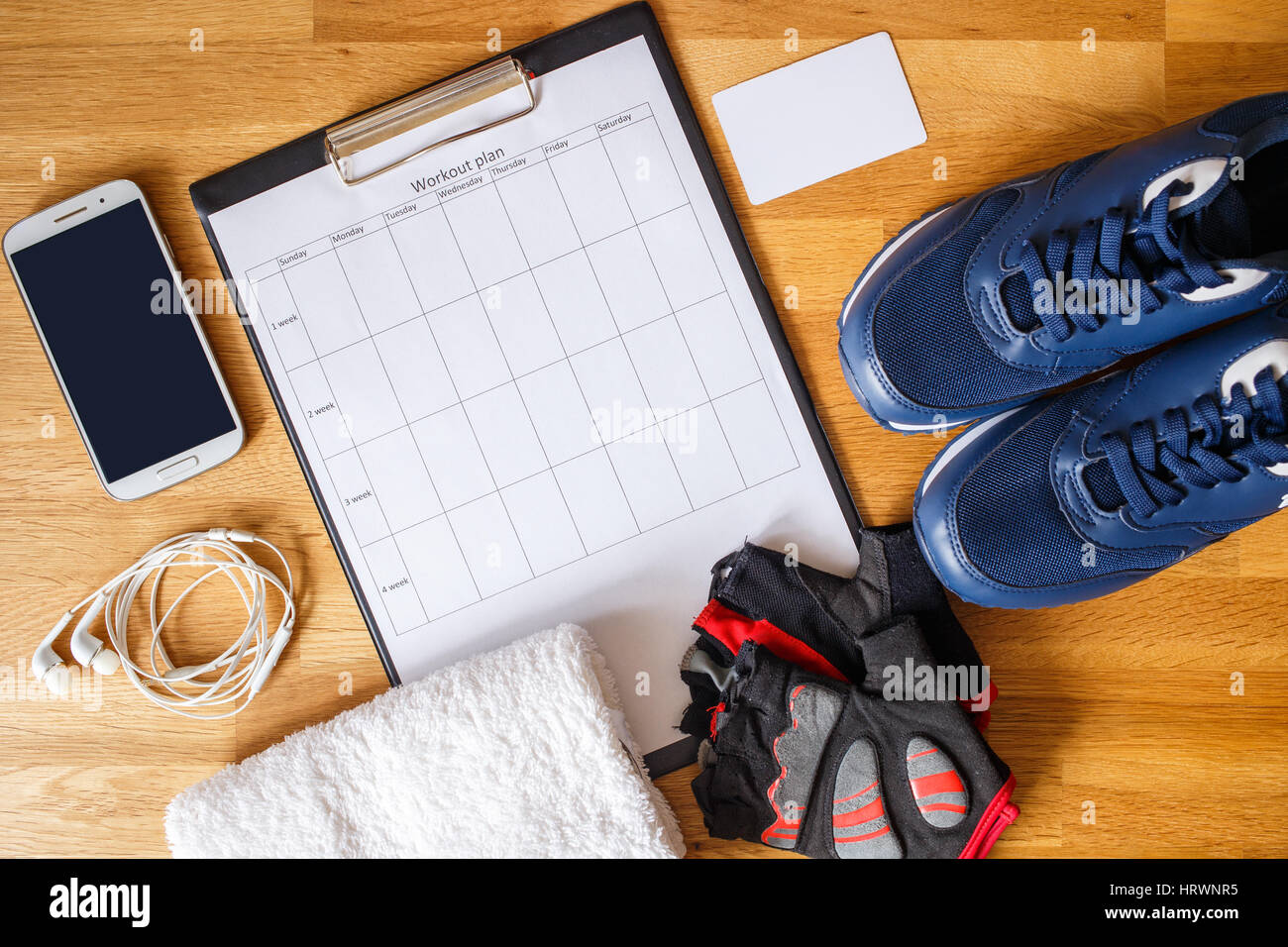 Persönlichen Trainingsplan mit Telefon und Sonstiges Stockfoto