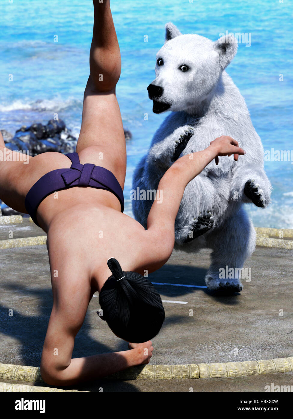 Eisbär besiegte japanische Sumo-Ringer Stockfoto