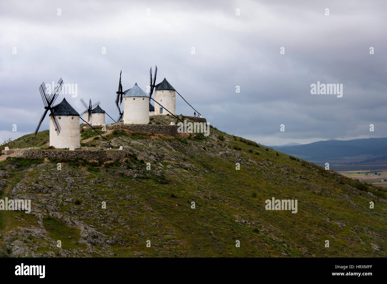 Die berühmten Mühlen von Consuegra in der Provinz Toledo, Kastilien-La Mancha, Spanien Stockfoto