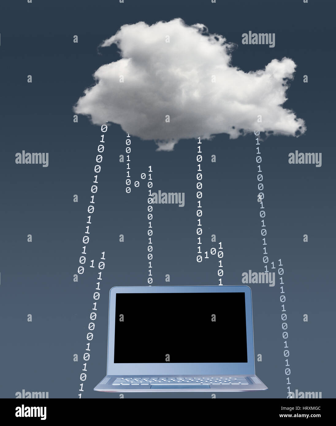 Konzept für Cloud computing und Online-Anwendungen mit einer dunklen Wolke und Blitz zeigen Probleme mit angeschlossenen Laptop Bild Stockfoto