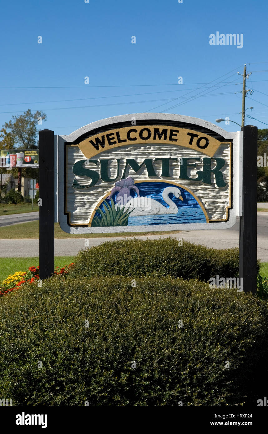 Herzlich Willkommen Sie in Sumter anmelden, SC, USA. Stockfoto