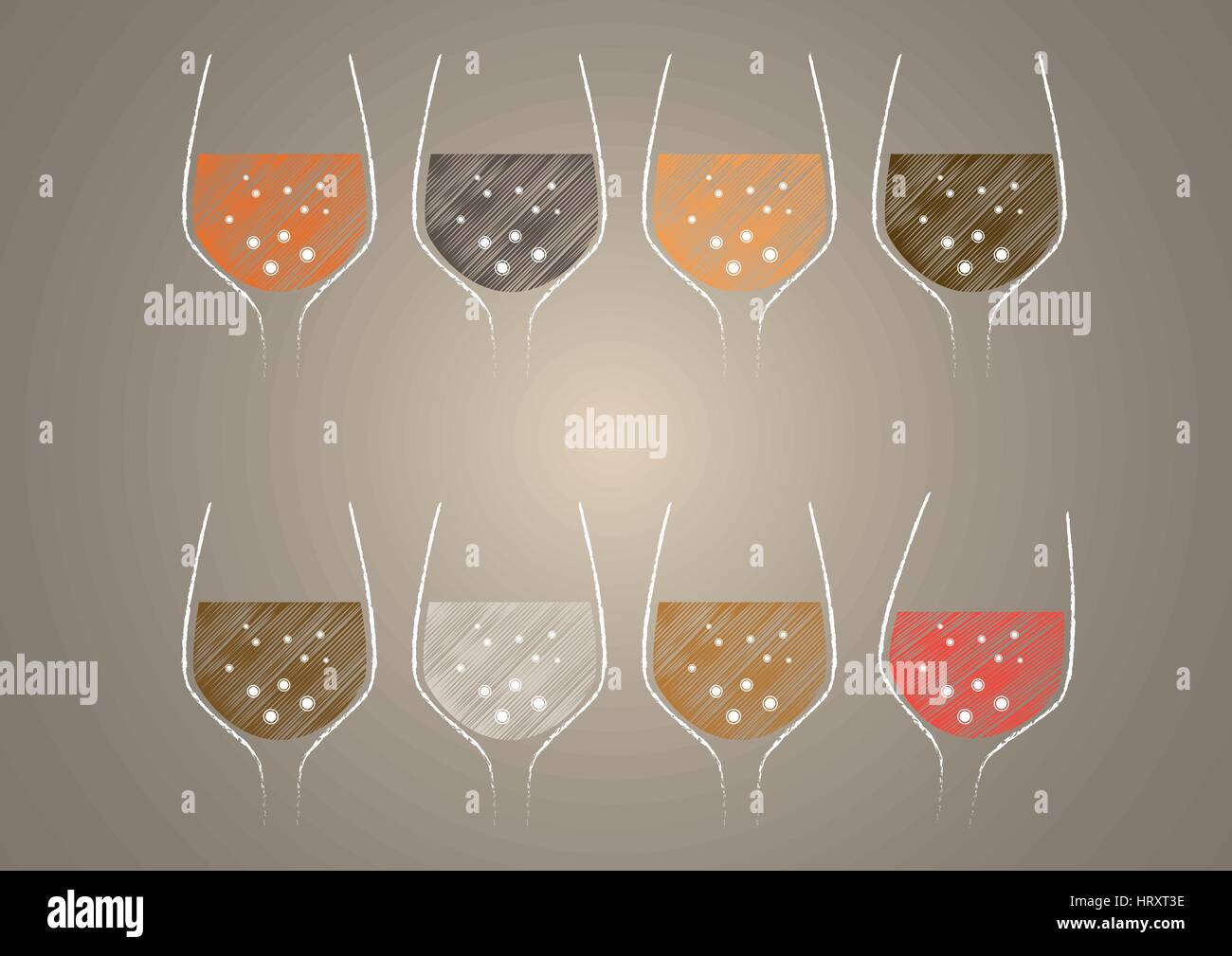 Eine Glas Weine ist eine Art von Glas Gläser, die zu trinken und Geschmack Wein verwendet wird. Es besteht im Allgemeinen aus drei Teilen: die Schale, Stiel und Fuß. Sele Stock Vektor