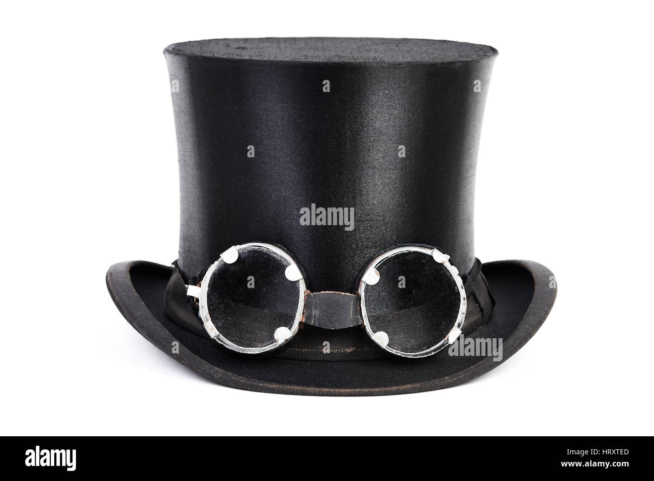 Schwarzer Hut mit Brille isoliert auf weißem Hintergrund Stockfoto