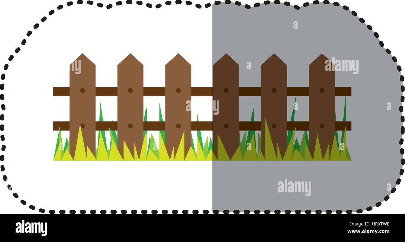 Aufkleber buntes Bild Holz Zaun und Grass-design Stock Vektor