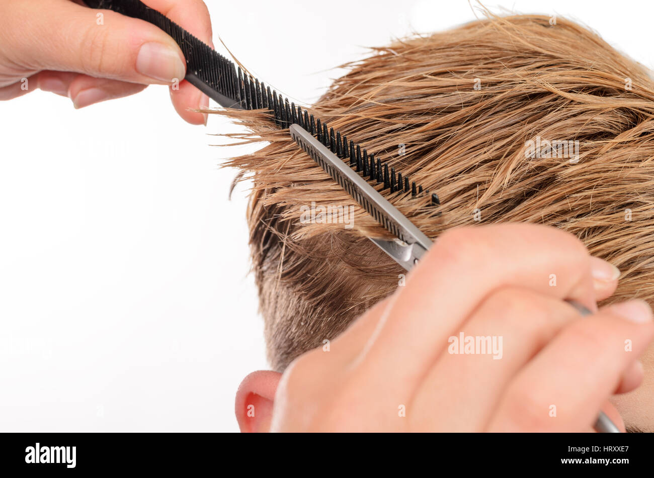 Junge Männer bei professionellen Friseur, Friseur Stockfoto