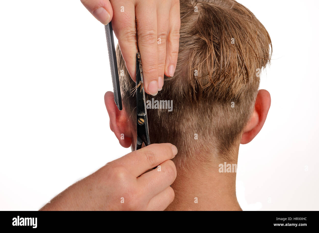 Junge Männer bei professionellen Friseur, Friseur Stockfoto