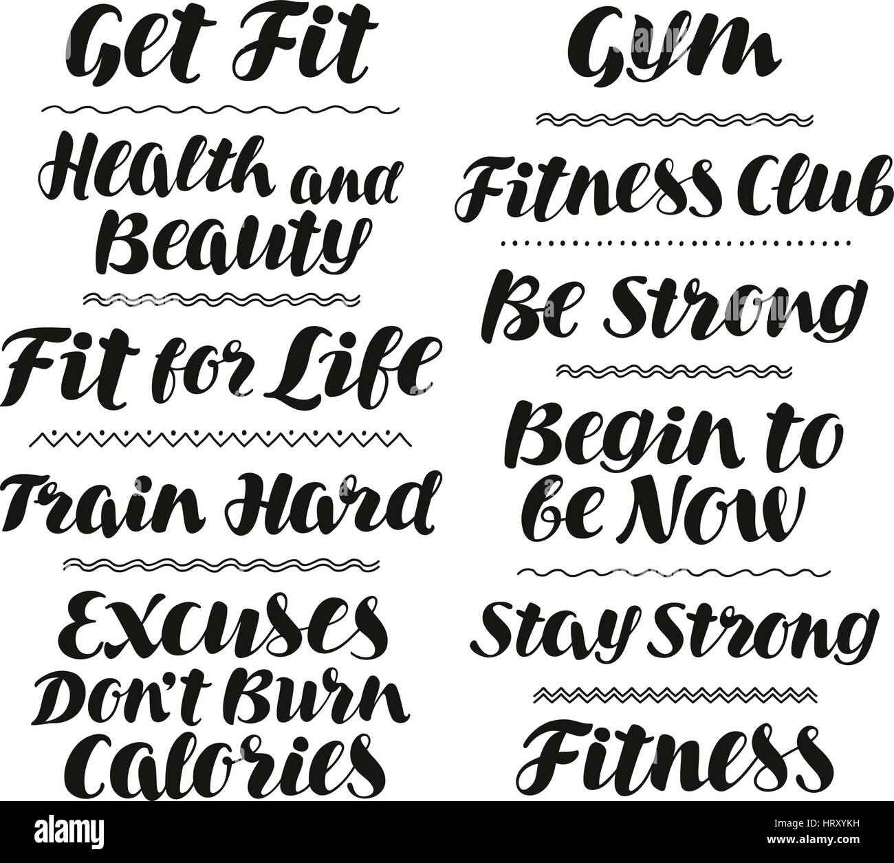 Fitness, Fitness-Studio, Sport-Konzept. Handschriftlicher Text, Motivation. Schriftzüge, Kalligraphie Vektor-illustration Stock Vektor