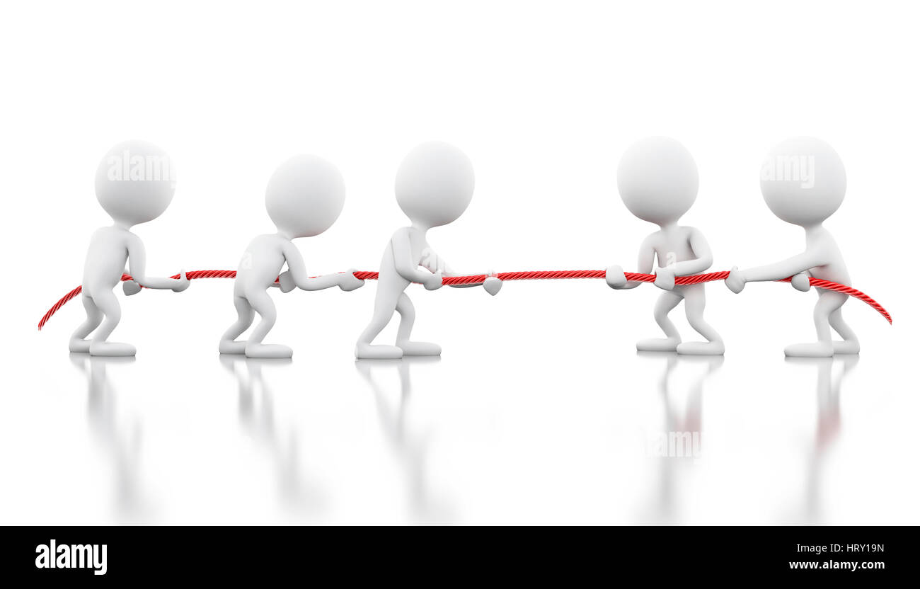 3D Renderer Bild. Weiße Leute ziehen das Seil. Team-Work-Konzept. Isolierten weißen Hintergrund. Stockfoto