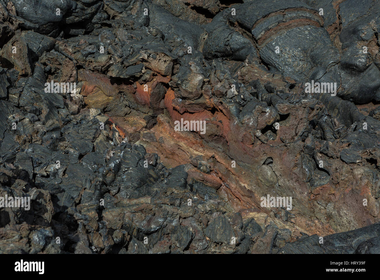 Hintergrund der gefrorenen Lavafeld am Vulkan Tolbachik, nach Ausbruch im Jahr 2012 Klyuchevskaya Gruppe von Vulkanen Stockfoto