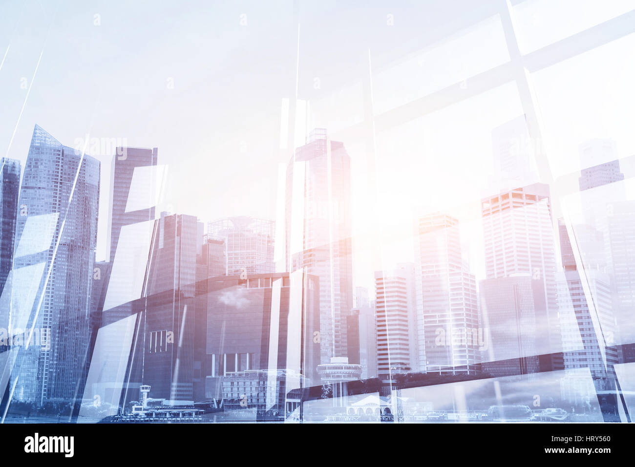abstrakte moderne Geschäftserfahrung mit Stadtbild Doppelbelichtung Stockfoto